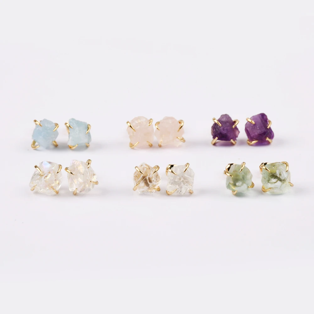 Gold Color Healing Crystal Earring Multi-kind Natural Stones Stud Earrings Claw Earrings New Gems Stone Earring for Women ZG0446