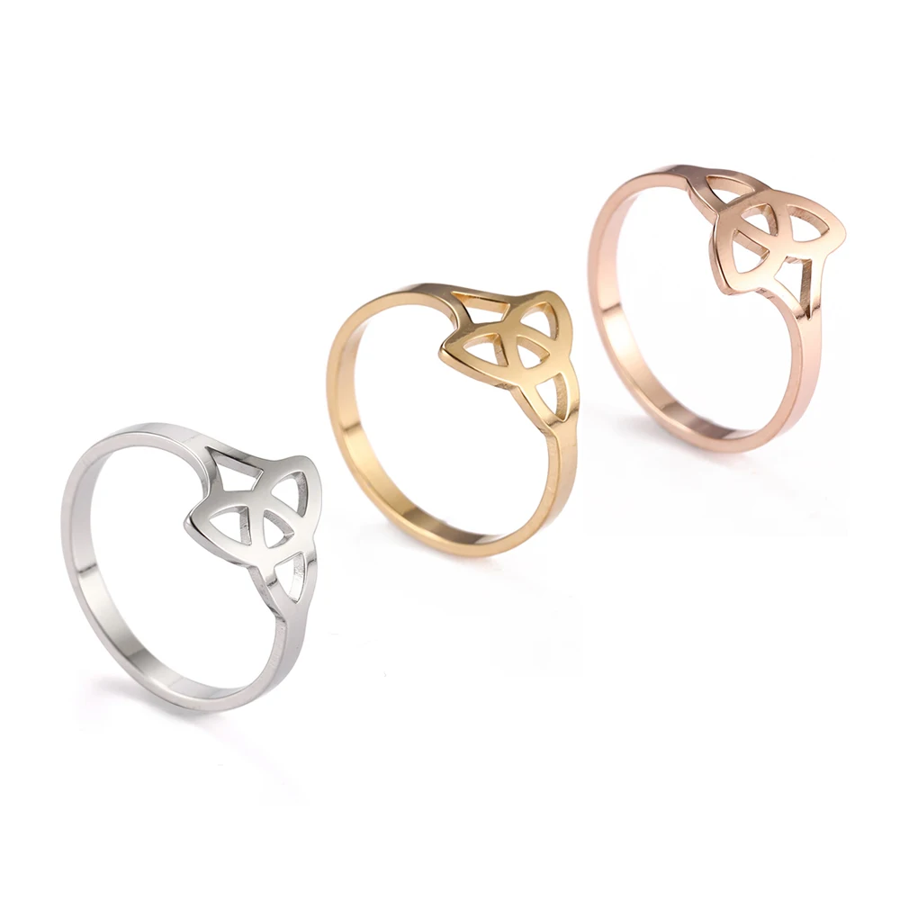 Skyrim Irish Celtics Knot Rings Stainless Steel Gold Color Triquetra Amulet Talisman Casual Party Ring Jewelry for Women