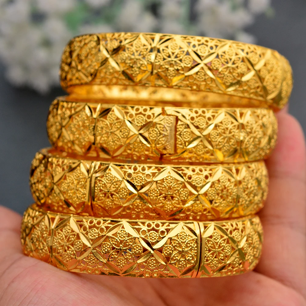 

Lady Luxury Dubai Gold Color Bangles For Women Ethiopian African Bracelet Party Wedding Nigeria Gifts