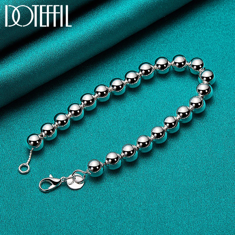 

DOTEFFIL 925 Sterling Silver 6mm Smooth Beads Ball Bracelet Chain For Women Wedding Engagement Party Fashion Jewelry