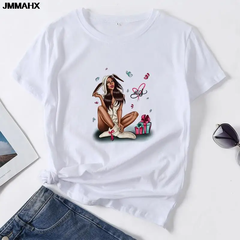 Harajuku Women's Tops Tee Fashion Maiden Print Womans Aesthetic T-shirt Casual Short Sleeve T Shirt White Female Clothing Tshirt