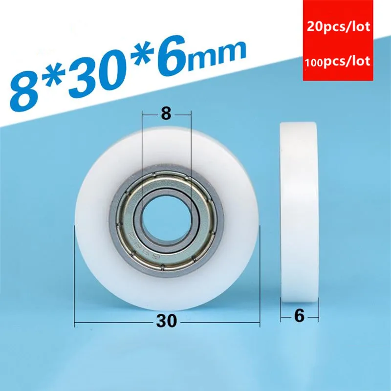 20pcs/100pcs flat roller 8*30*6mm 698ZZ 698 bearing POM plastic coated pulley guide wheel low noise roller 8x30x6