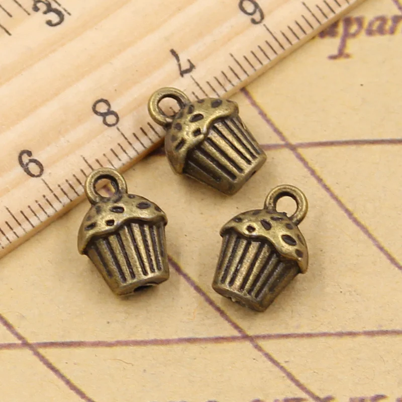 12pcs Charms 3D Cupcake Cake 13x10x8mm Tibetan Bronze Silver Color Pendants Crafts Making Findings Handmade Antique DIY Jewelry