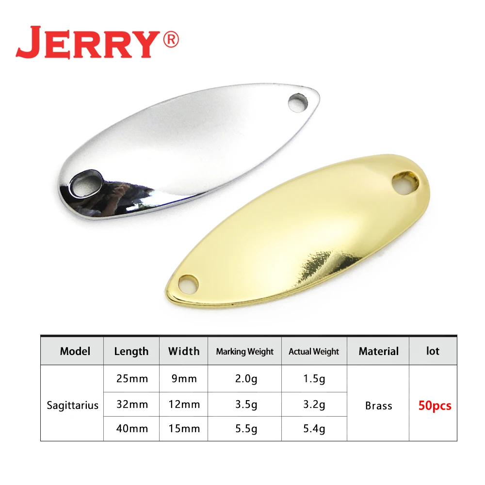 Jerry 50pcs 2g 3.5g 5.5g Hard Bait Unpainted Blank Brass Lake Area Trout Spoons Blinkers Baubles Spinner Bait Pesca