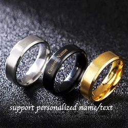 Personalized Custom Name Text Engraved Promise Ring Beveled Edge Titanium Ring Unique Ring for Couple