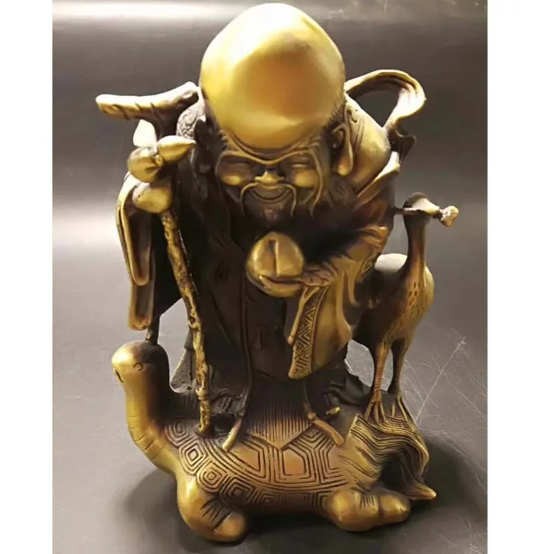 

Chinese Old Brass Longevity Buddha Standing on the dragon turtle Statue 1250g