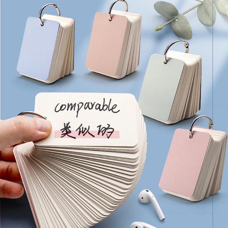 100 Sheets Mini Flipping Cardboard Flash Cards Index Cards with Iron Binder Refillable Blank Binder Memo Pad for Student