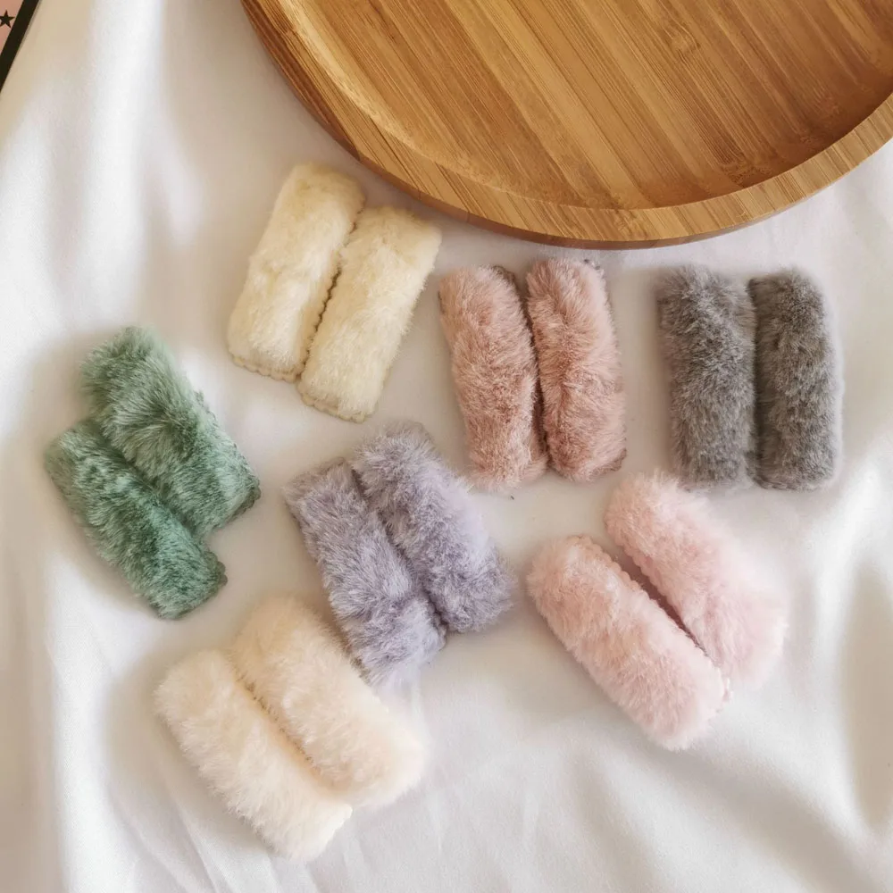 2pcs/set New Hot Korea Winter Plush Hairpins Solid Color Faux Fur Hair Clips Girls Barrettes Fashion Kids Soft Hair Accessories