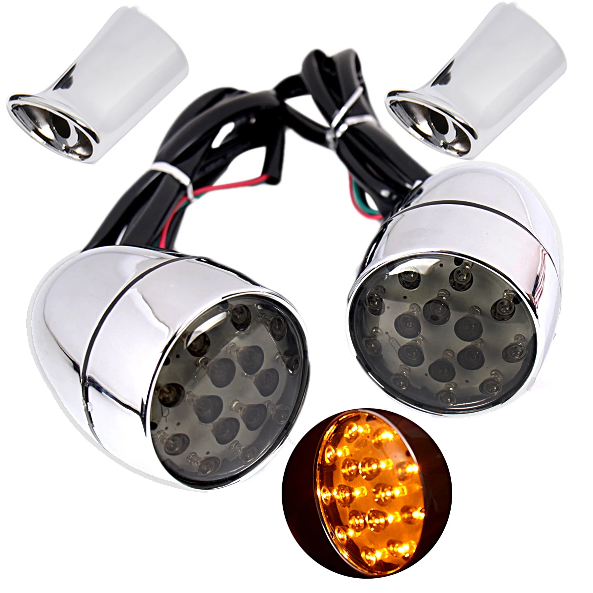 

Rear Chrome Turn Signals Indicators LED Lights With Long Brackets For Harley Sportster 883 1200 XL Softail Dyna Model