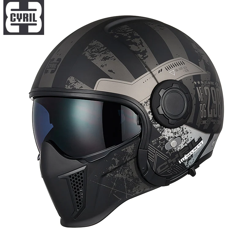 CYRIL Retro Motorcycle Helmet ECE/DOT/3C Protective Full Face Filp-up Motorbike Riding Helmet for Motocross Racing Accessries