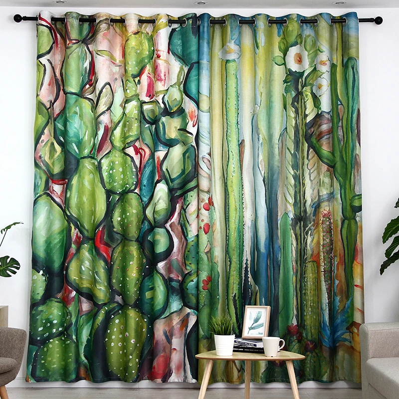 

Black Out Curtains For Bedroom Livingroom terrace Home Decor Cactus Window Curtains интерьер для дома Cortinas Para La Sala