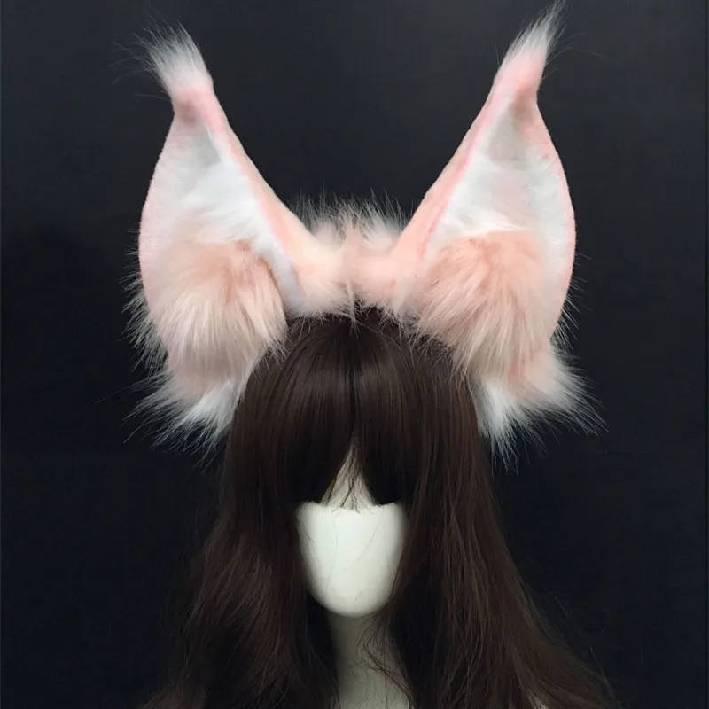 

New White Handmade Work Fox Wolf Wolves Ears Hairhoop Headwear For Lolita Halloween Cosplay Costume Accessories