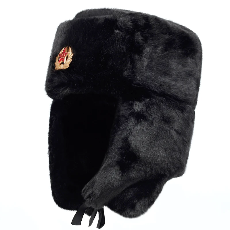 New Russian bomber cap outdoor warm earmuffs men and women universal winter ski caps military badge thickened hats