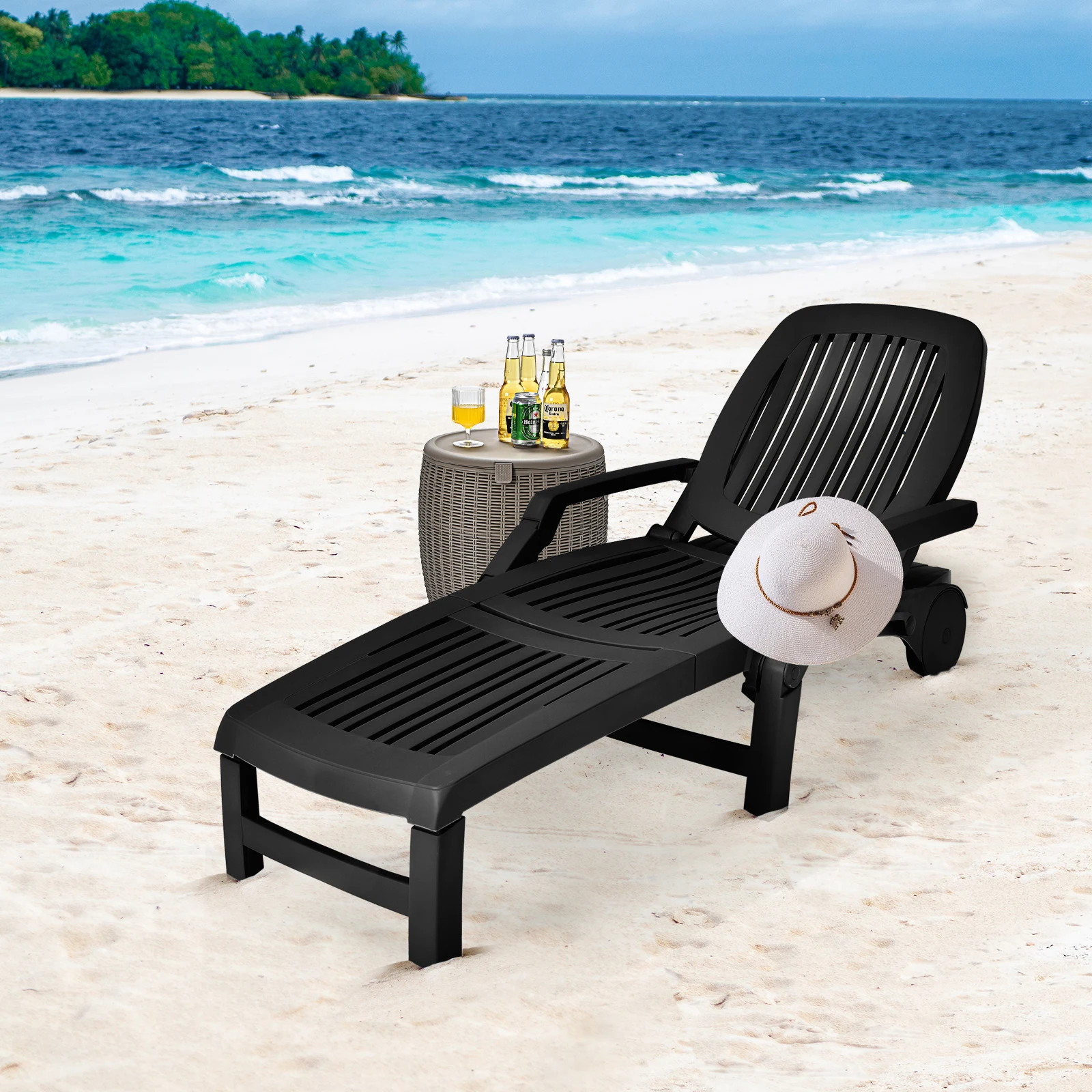 Patiojoy Lounge Chair Chaise Adjustable Recliner Weather Resistant Black