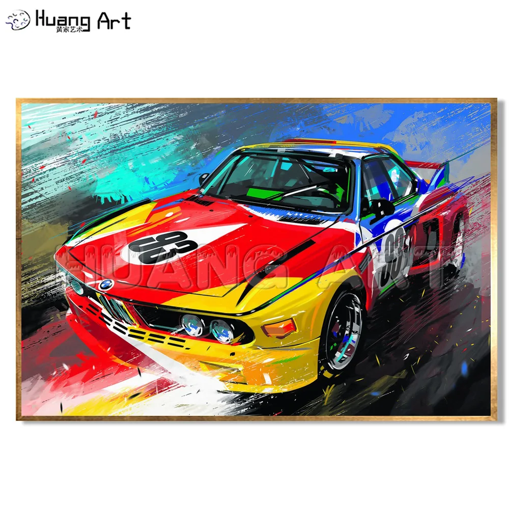 

Professional Artist Hand Painted Colorful Car Canvas Painting for Room Decor Modern Impression Racing Car Wall Art Oil Painting