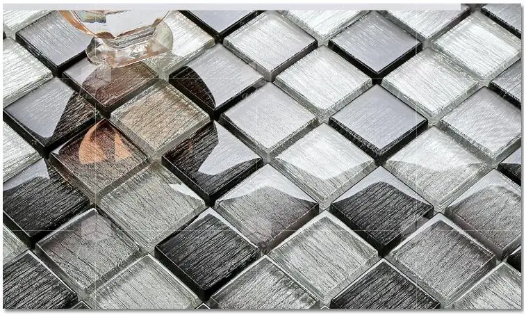 New gray black Mosaic crystal glass puzzle porch TV background wall gold bathroom kitchen backsplash decoration tile