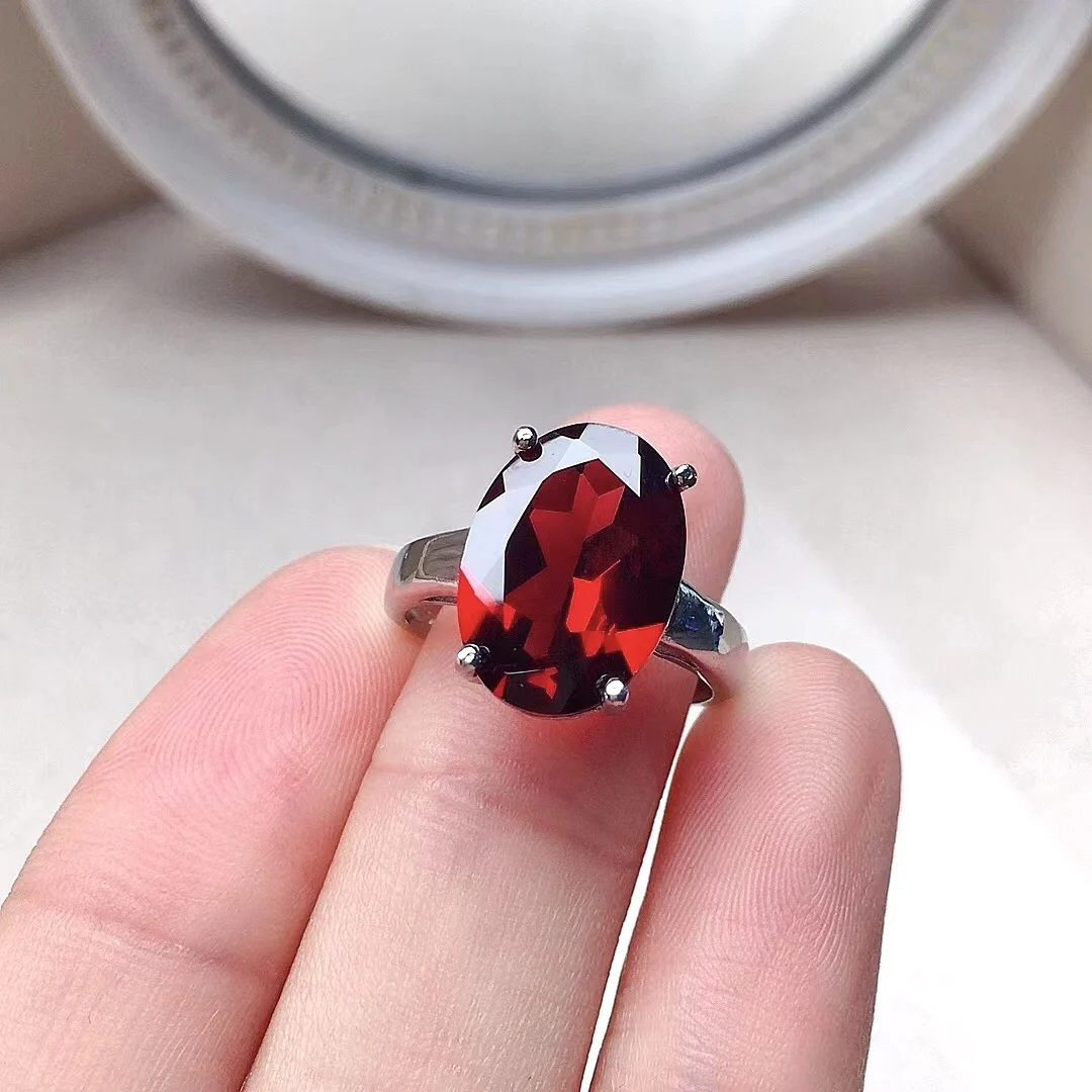 

100% Natural Garnet Silver Ring for Party 5ct 10mm*14mm VVS Grade Garnet Ring Solid 925 Silver Garnet Jewelry