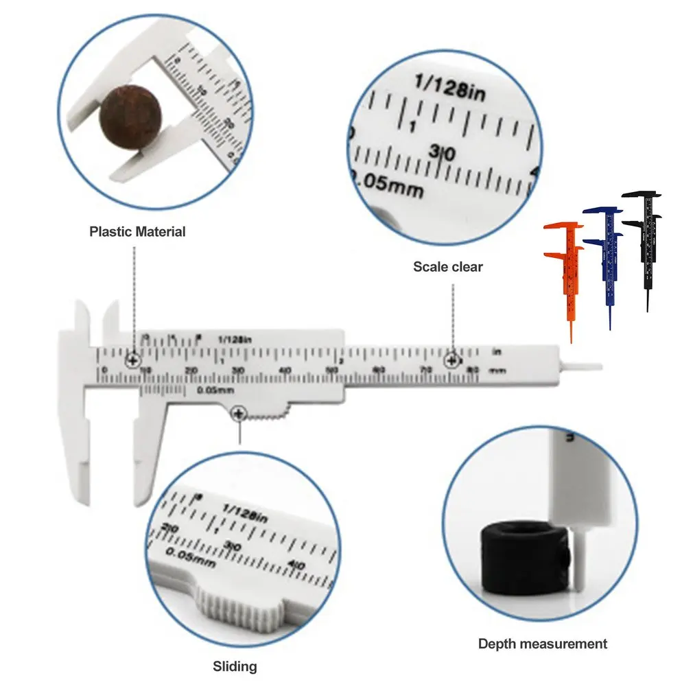 Mini plástico Vernier Caliper Gauge, ferramentas de medição precisas, Régua padrão, micrômetro, 80mm