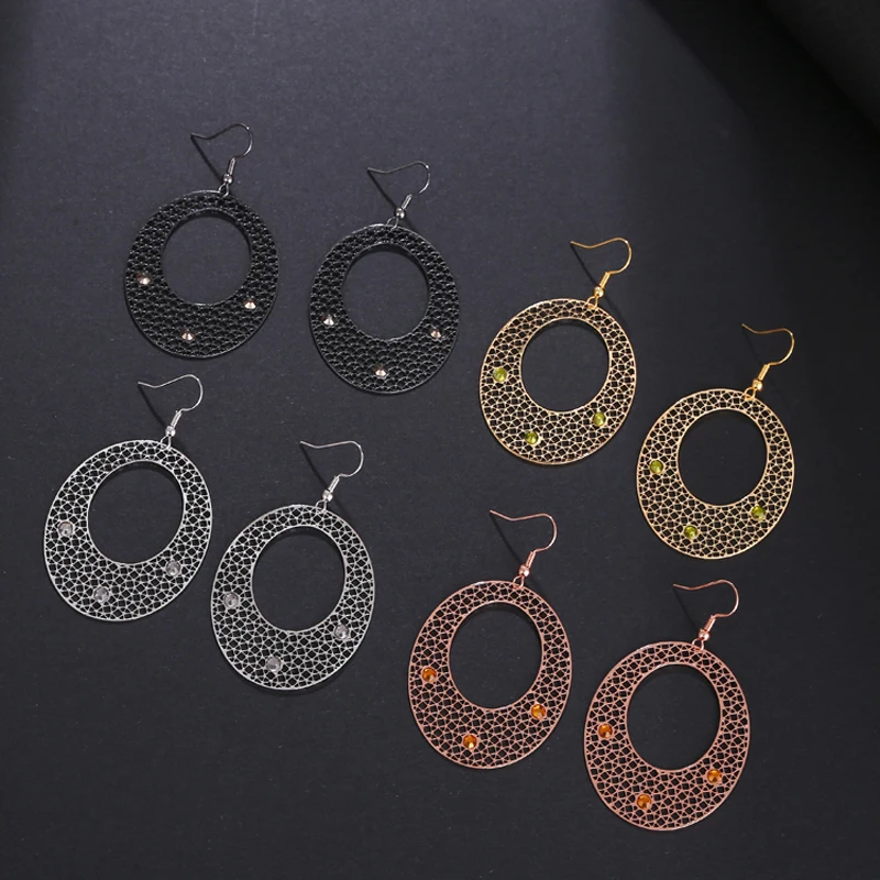 Fashion Jewelry Women's Daily Life Gift Oval Lightweight Metal Sheet Rhinestone Rose Gold Court Retro Style Bohemian Earrings