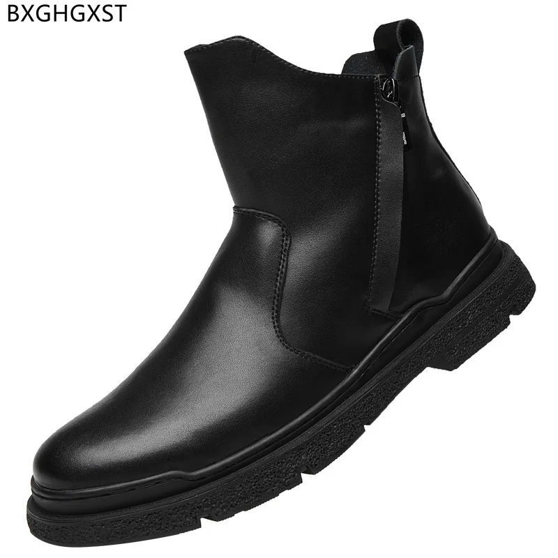 Botas masculinas de couro genuíno botas de tornozelo para homens masculinos grossos botas masculinas sapatos casuais sapatos de inverno buty robocze meskie