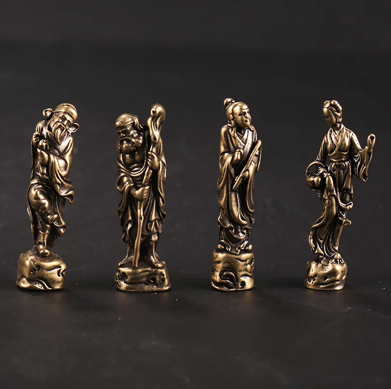 Handmade retro Brass The Eight Immortals Crossing  the Sea statue DIY desktop ornament Miniature Fitting Pendant accessories a52