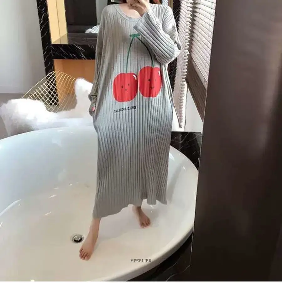 Plus Size 5XL 120KG Women Sleep Dress Long Sleeve Nightgowns Autumn Casual Night Dress Ladies Home Dressing Sleepwear Nightwear