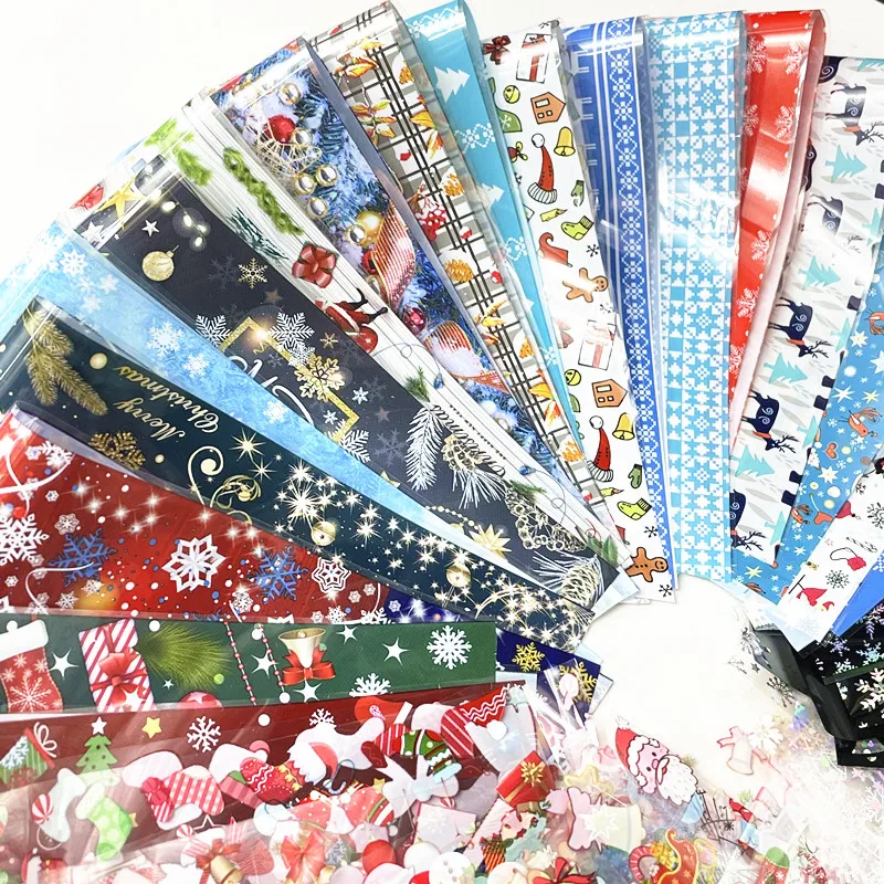 20/3050 Sheets Christmas Nail Foils for Nails Xmas Transfer Paper Snowflakes Laser Wraps Set DIY Floral Nail Art Decorations