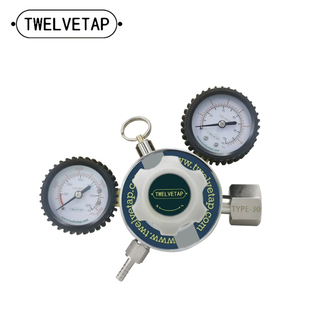 TWELVETAP-Keg Regulator, CO2 G5/8, CGA320, Type30 Interface, 0-100 PSI Working Pressure, 0-3000 PSI Tank Pressure