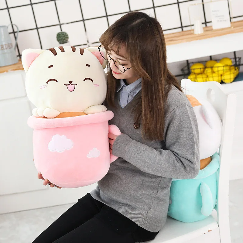 New Cute Pink Creative Teacup Cat Plush Toys Comfortable  Air-conditioning Blanket Funny Birthday Xmas Gift Sofa Sleeping Pillow