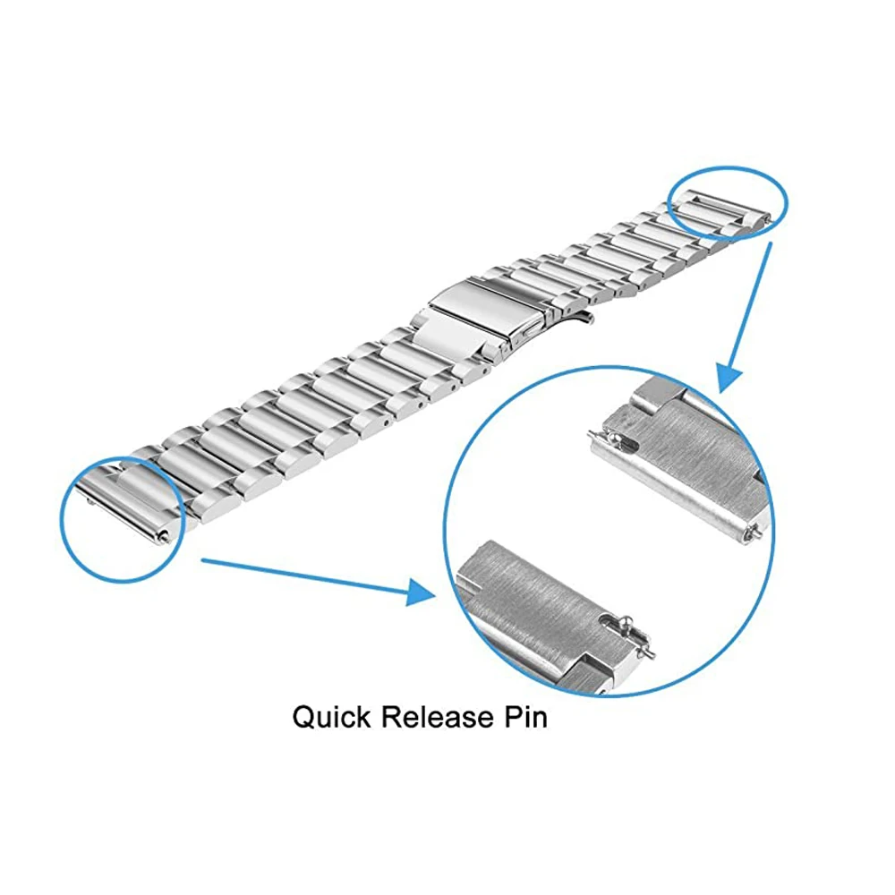 Silver 20mm Metal Watch Bracelet Band for Galaxy Watch 7/6/ 4 5/ Active 2 Wristband Stainless Steel Replacement Strap for Men