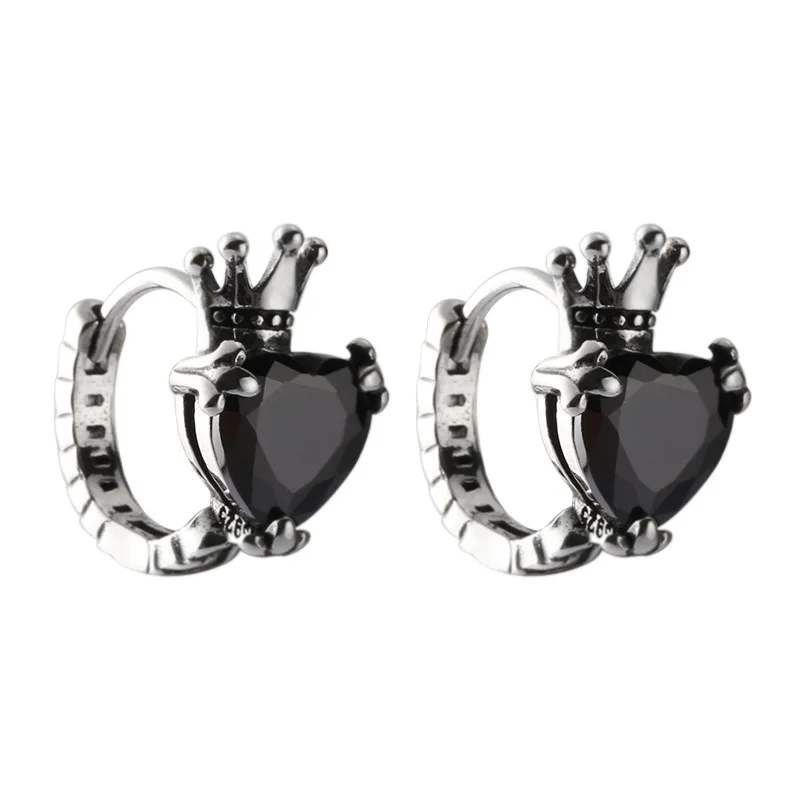 Auricular Hook Black Heart Crown  ,Thomas Fashion Cosmic Jewerly For Women, New Ts Trendy Timeless Gift in 925 Sterling Silver