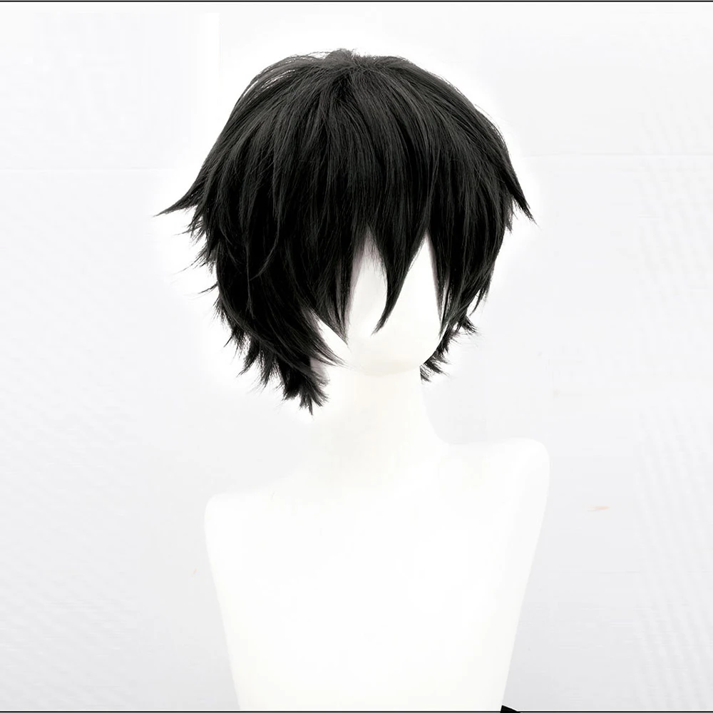 HSIU-peluca Dazai Osamu Anime Bungo Stray Dogs, pelo corto negro, fibra sintética, gorra de Peluca de marca gratis