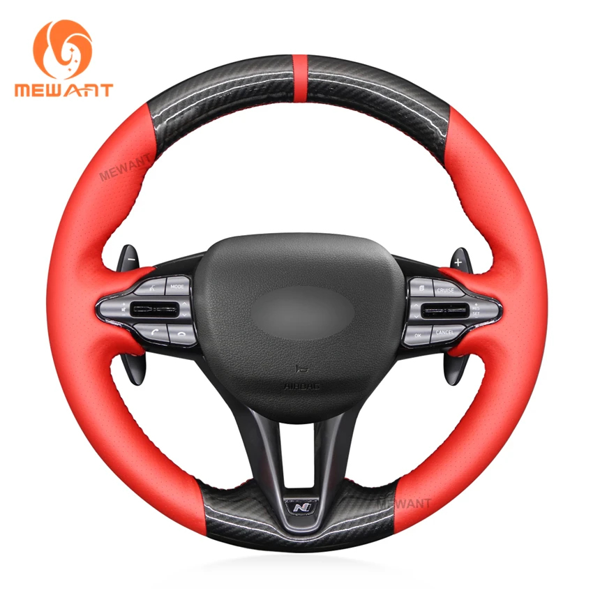 

MEWANT Black Matte PU Carbon Fiber Suede Car Steering Wheel Covers for Hyundai i30 N 2018-2020 Veloster N 2019-2021