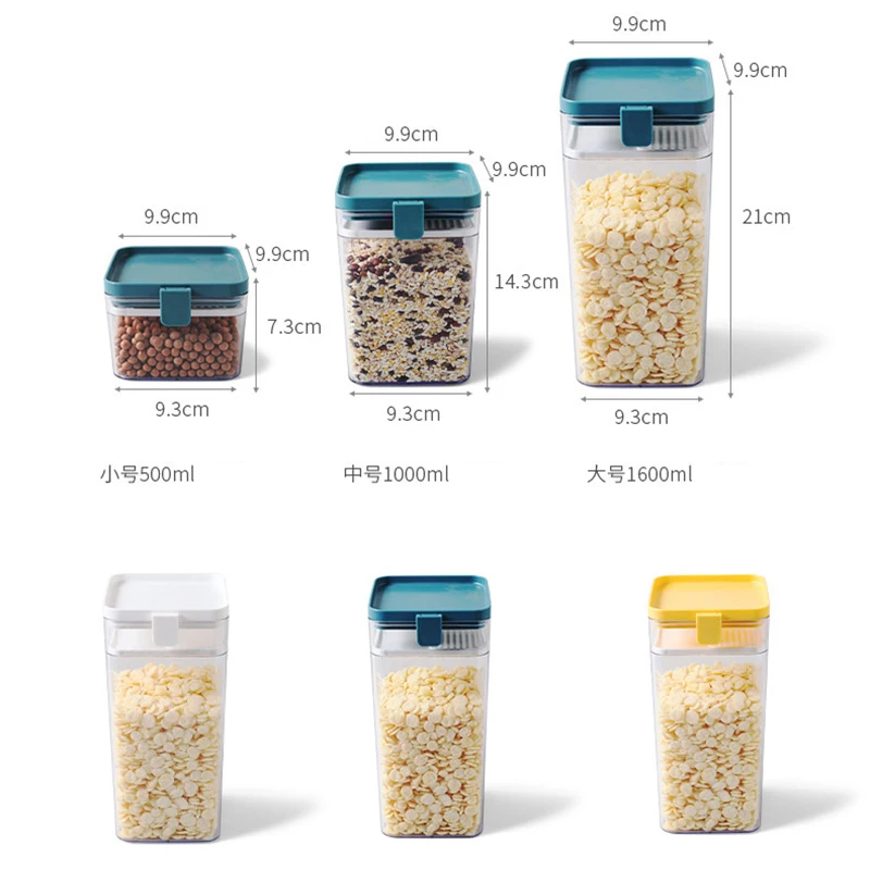 500/1000/1600 ML Food Storage Container Plastic Kitchen Refrigerator Noodle Box Multi Grain Storage Tank Transparent Sealed Cans