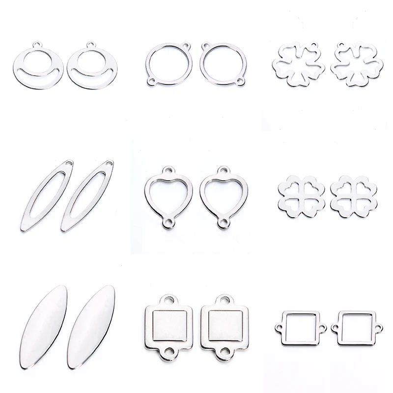 20pc/lot Stainless Steel Round Hollow Oval Charms Pendants Blank Stamping Tags for Necklace Bracelet Jewelry Making Findings