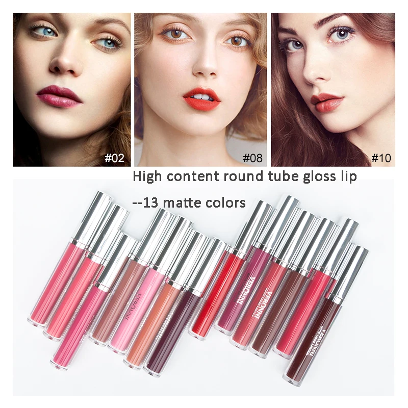 VERONNI Matte Lip Gloss Transparent Tube High Capacity Exquisite Lipstick Lipliner Makeup Set  Colorful Longlasting Lipgloss Kit