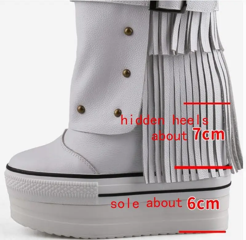 Cyabmoz Winter Snow Boots Shoes Woman Genuine Leather Tassel  Rivet Party High heels Height increasing Short Boots Women Shoes