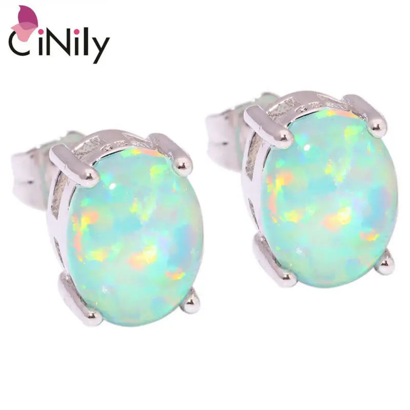 

CiNily Green Fire Created Opal Silver Plated Wholesale for Fashion Wedding Women Jewelry Stud Earrings 9x7mm OH3844