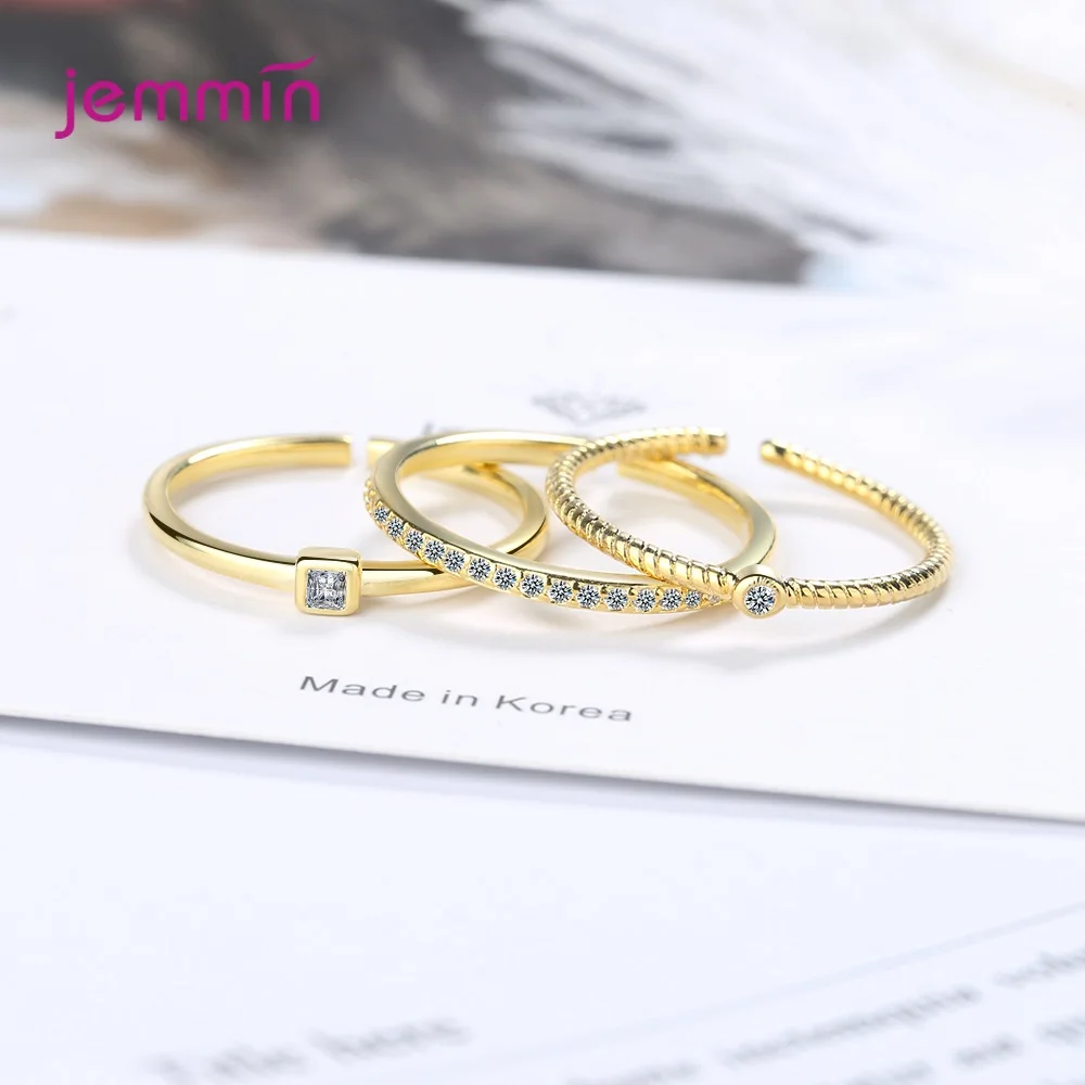 3pcs/set Korean Opening Index Finger Rings for Women Girls 925 Silver Adjustable CZ Ring Cubic Zircon Crystal Jewelry Gift