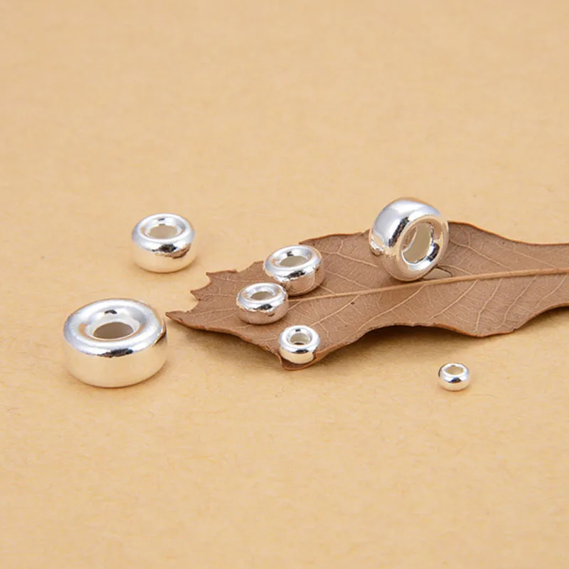 Genuine Real Pure Solid 925 Sterling Silver Beads Flat Round Loose Spacers Bead
