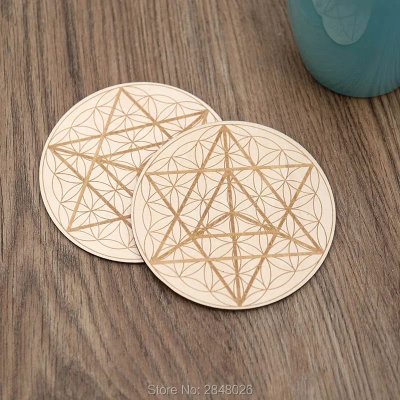 

Engraved Metatron's Cube Charging Grid Sacred geometry coaster,wood crystal grid plate wooden Coaster,Wall Art Home Decor