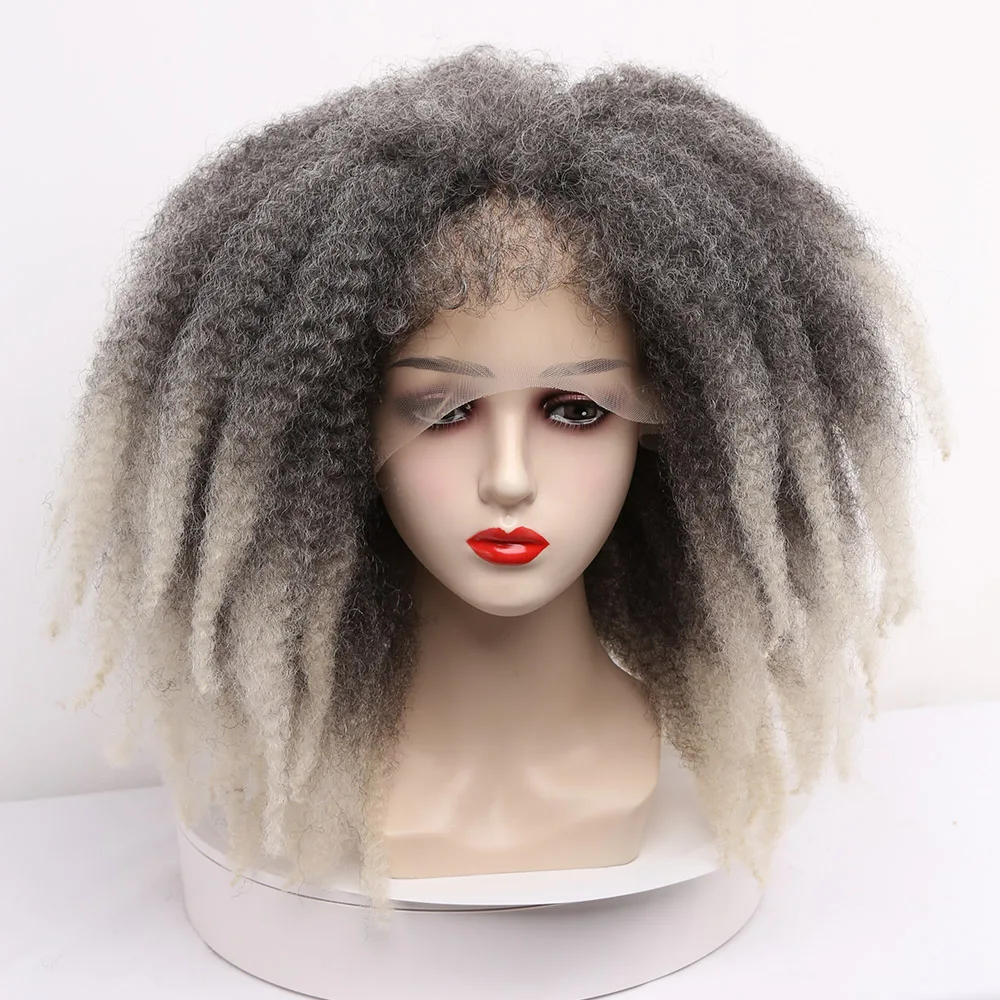 Amir Synthetic Afro Wig Female Lace T-Part Wigs With Bangs African Ombre Blonde Grey Hair Wigs For Women Cosplay Lace Front Wig