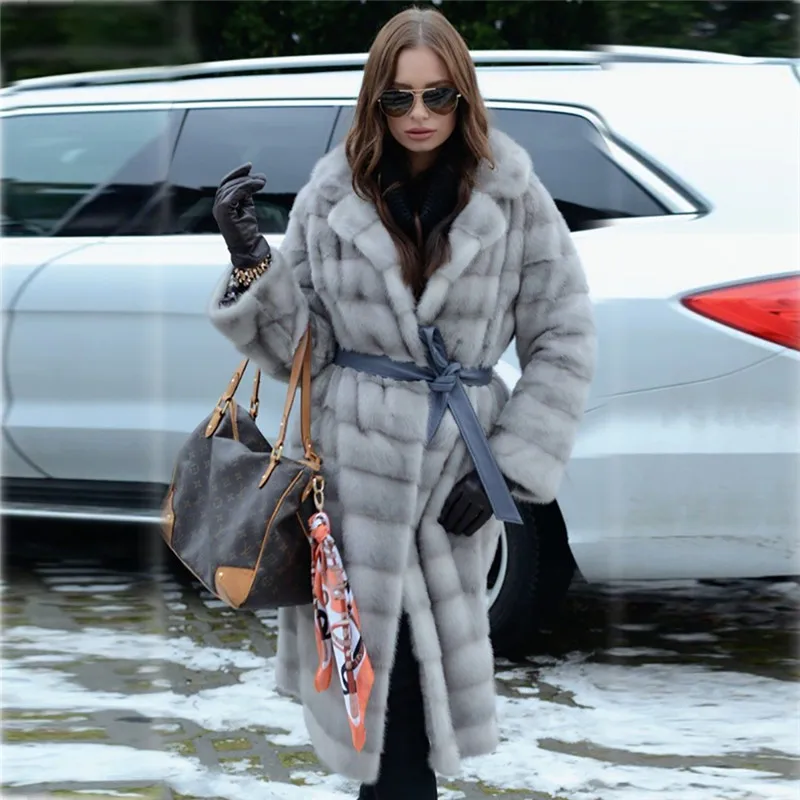 BFFUR Winter Long Real Fur Coat Fashion Outwear Luxury Women Full Pelt Genuine Mink Fur Coats With Turn-down Collar Overcoats