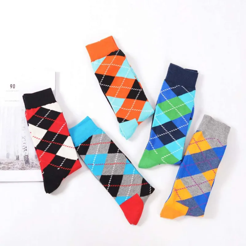 Classic Colorful Cotton Men\'s Socks Funny Geometric Plaid Striped Happy Casual Harajuku Hip Hop Graphic Socks For Wedding Gift