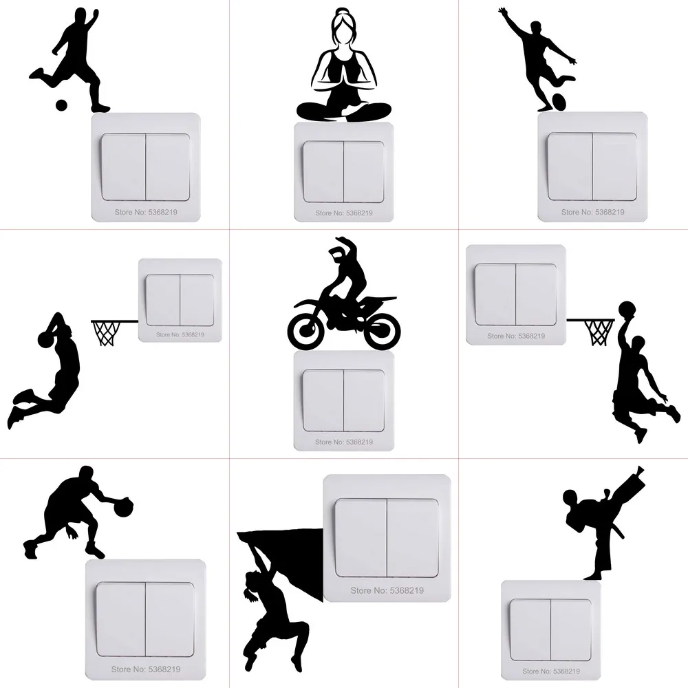 Kids Room Children Bedroom Wall Switch Decoration Sports Sticker Football/Basketball/Tennis/Figure Skating/Surfing/Yoga/Climbing