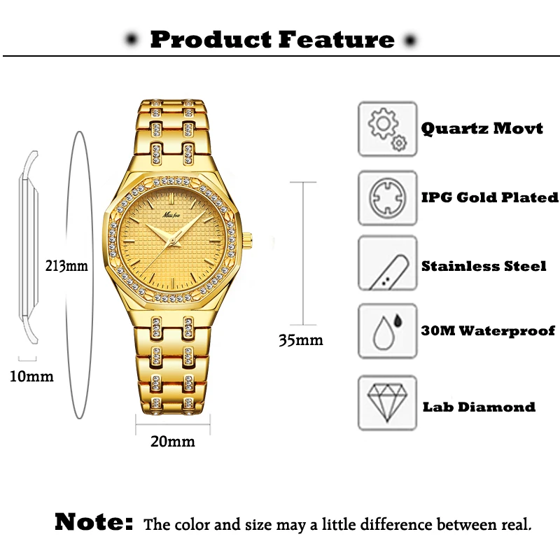 MISSFOX-Montre à quartz étanche pour femme, montres pour femme, marque de luxe, horloge dorée, mode féminine, Xfcs, 2019