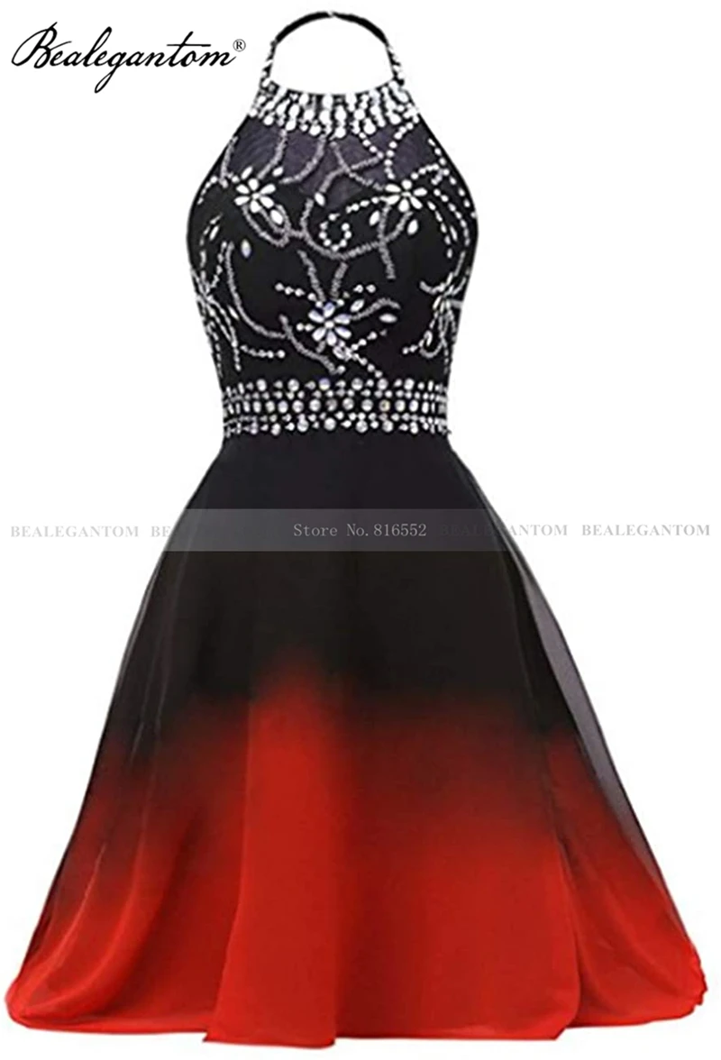 Bealegantom Short Gradient Prom Dresses Beaded Ombre Formal Homecoming Bridesmaid Gown Vestidos De Noite QA250
