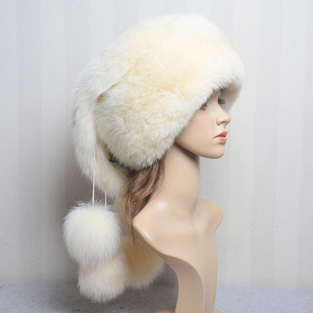 Winter Warm Women Russian Raccoon Royal Fur Caps Fox fur Hat Dome Mongolian Hat Fur Hat Luxury Lady Natural Fox Fur Bomber Hat