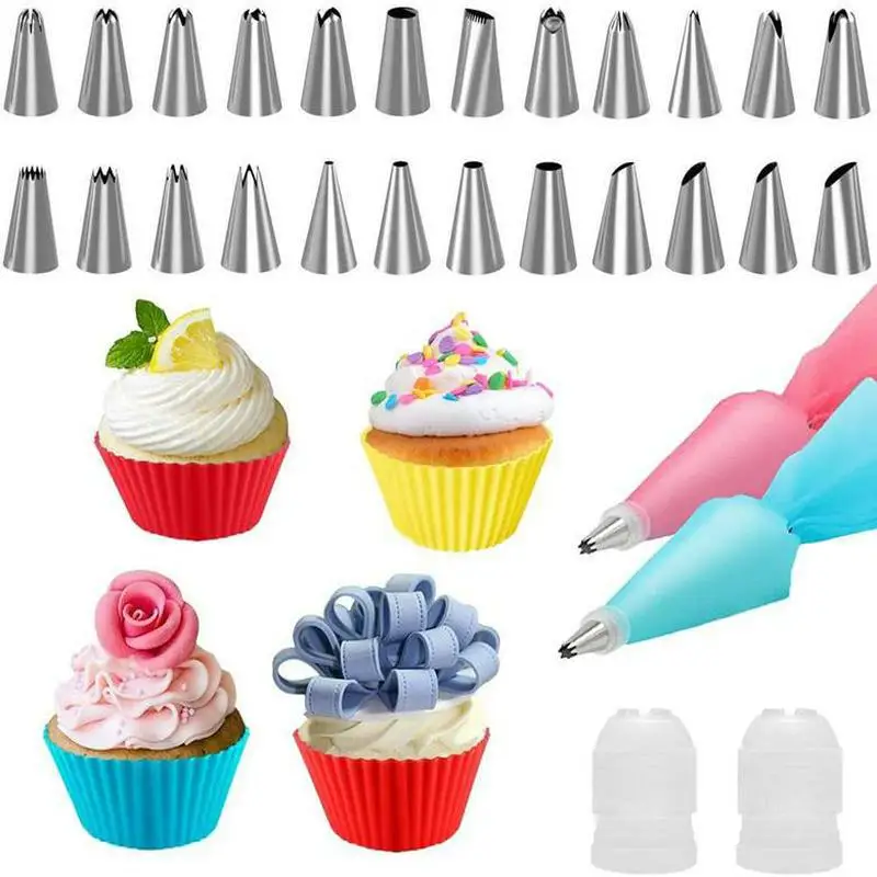 Edelstahl Tortendekorations-Set mit Spritztüllen und Spritzbeutel Küchen-Konditorei-Ausrüstung Gebäck-Zubehör Bäckerei-Werkzeugset – Detail 5