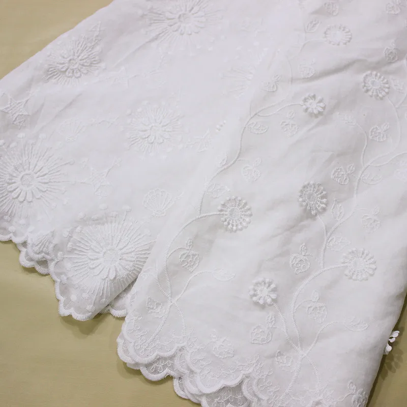 

Cotton Fabric 1 yard Ivory White Star Shell Sea Urchin Flower Milk Silk Embroidered Cloth Sewing Material 51inch Wide M4F88